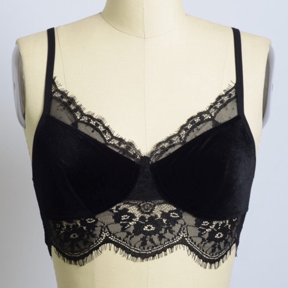 2 LEFT🖤 velvet lace bralette black sexy bra - Picture 3 of 4